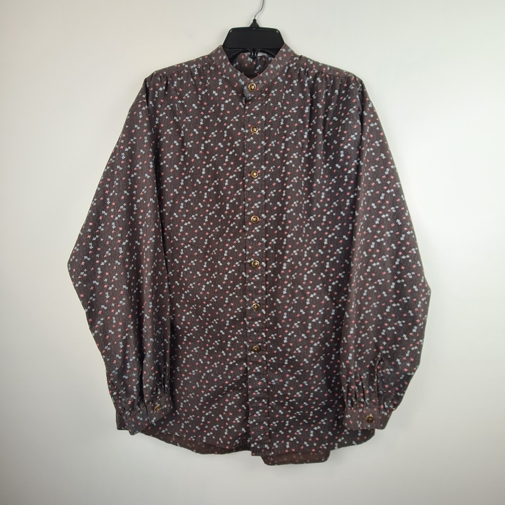Panhandle Slim Palo Duro‎ Band Collar Button Shirt Floral Print Frontier M Brown